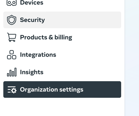 Quest for Business - organisation settings menu