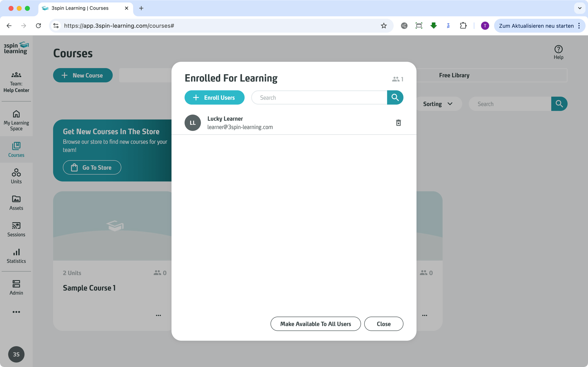 Provide learning content to users via courses